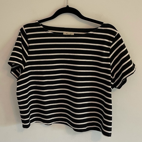 Madewell Tops - Madewell black white stripe boxy crop top L